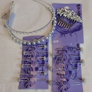 Claire's,Faux Pearl Headband, Hairpins & Hair comb W/ Crystals Hair Accessories